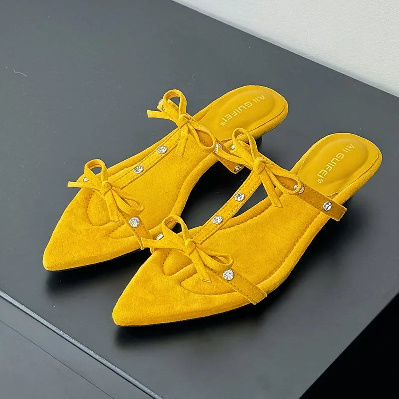 Footwear Pointed Toe Wedges Slippers Slides Butterfly-Knot Heeled Sandals